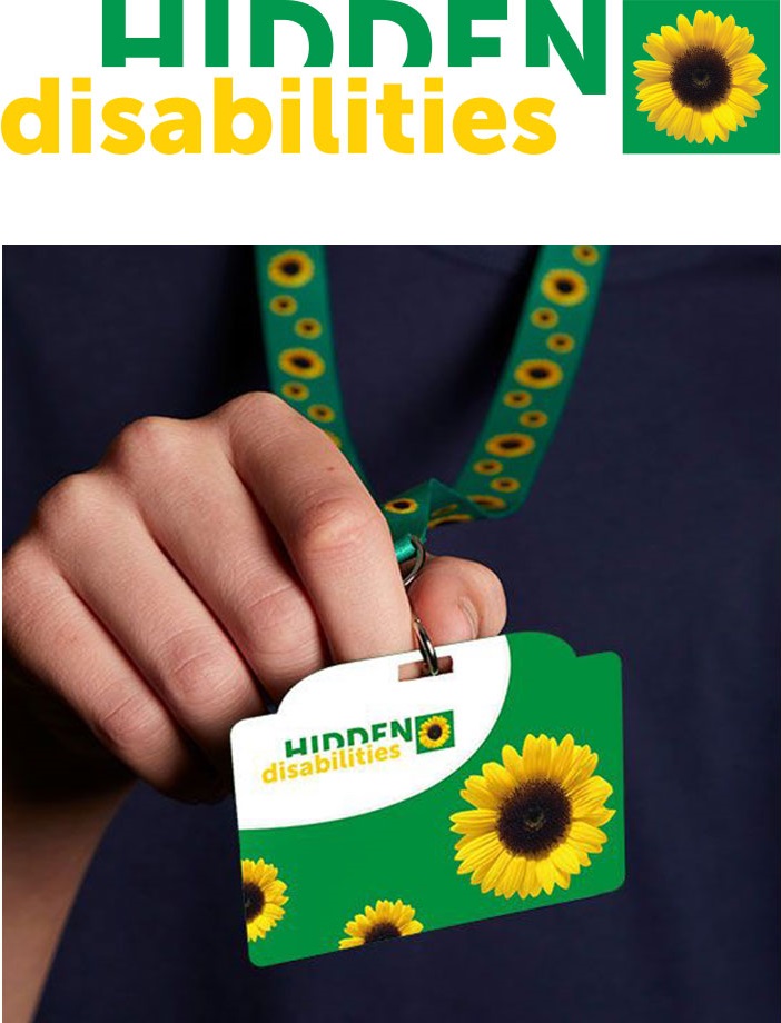 Hidden disabilities logo and hand holding Sunflower Lanyard